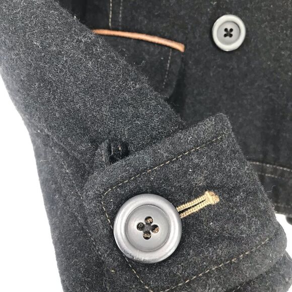 American Eagle Black Wool Blend Double Breasted Button Short Cut Pea Coat - Picture 11 of 16